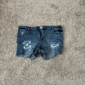 Chic Soul Distressed Dark Blue Denim Jean Shorts